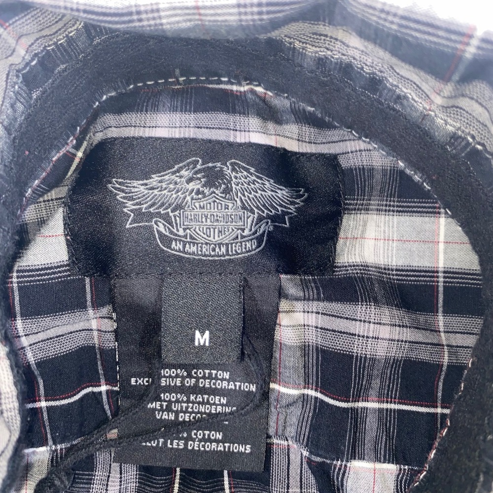 Harley Davidson Mens Plaid‎ Short Sleeve Button Up Shirt Black White Size M - Picture 2 of 8